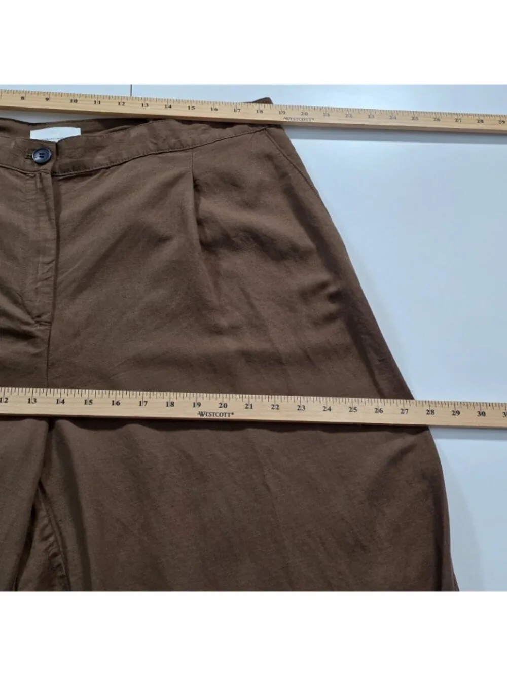 H&M Linen Blend Wide Leg Pant Plus Sz 18 Brown Culottes Pleated Cropped Tailored